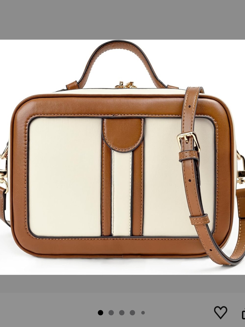 Two-Tone Cream and Tan Structured Crossbody Bag with Top Handle Anti Theft